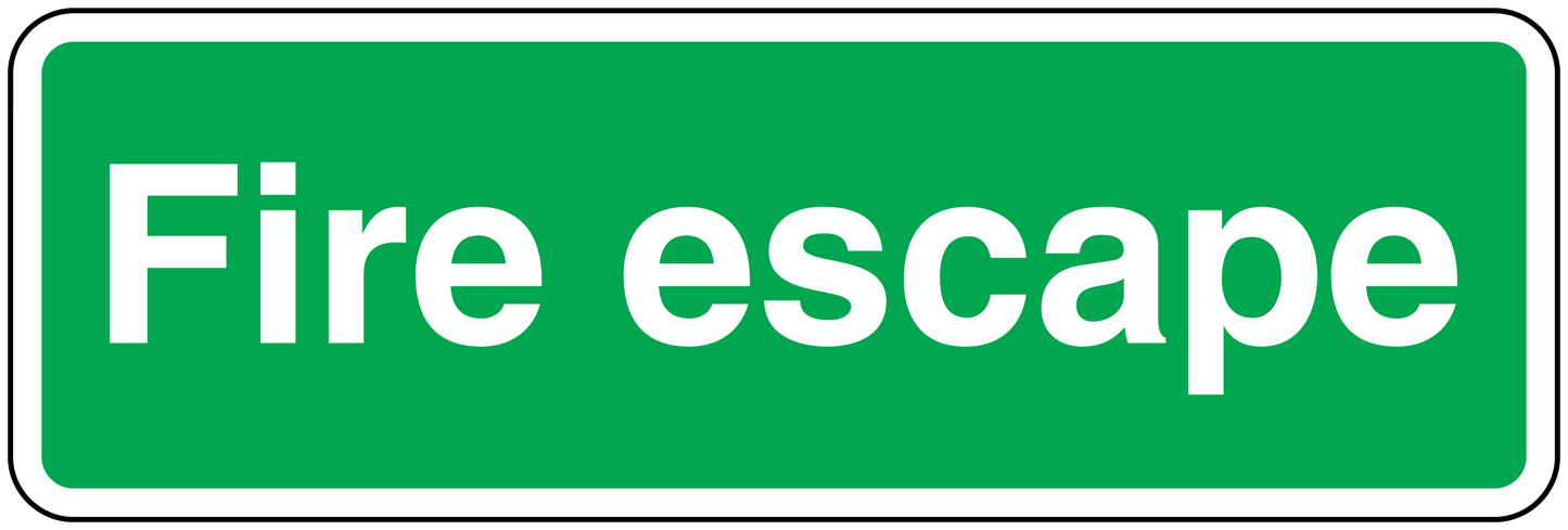 Green fire escape sticker with white lettering
