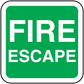Fire escape sticker: green square with white border and FIRE ESCAPE text
