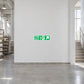 Emergency fire exit up sticker with green “FIRE EXIT” and arrow sign