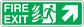 Fire exit up sticker with FIRE EXIT text, running figure, and up arrow in green