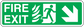 Green fire exit down sticker with running figure, flames, and white arrow
