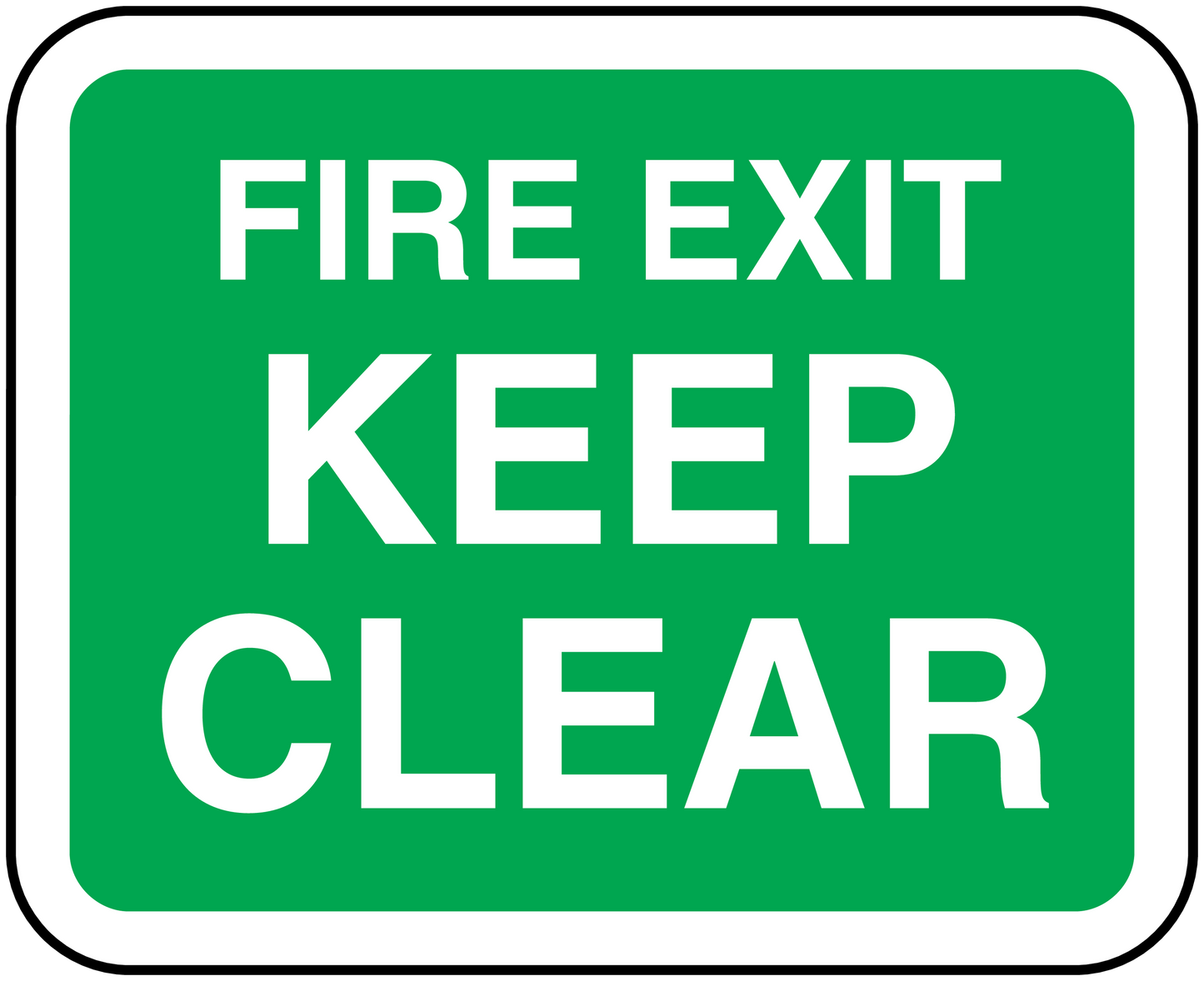 Green Fire Exit Keep Clear safety sticker with white uppercase lettering