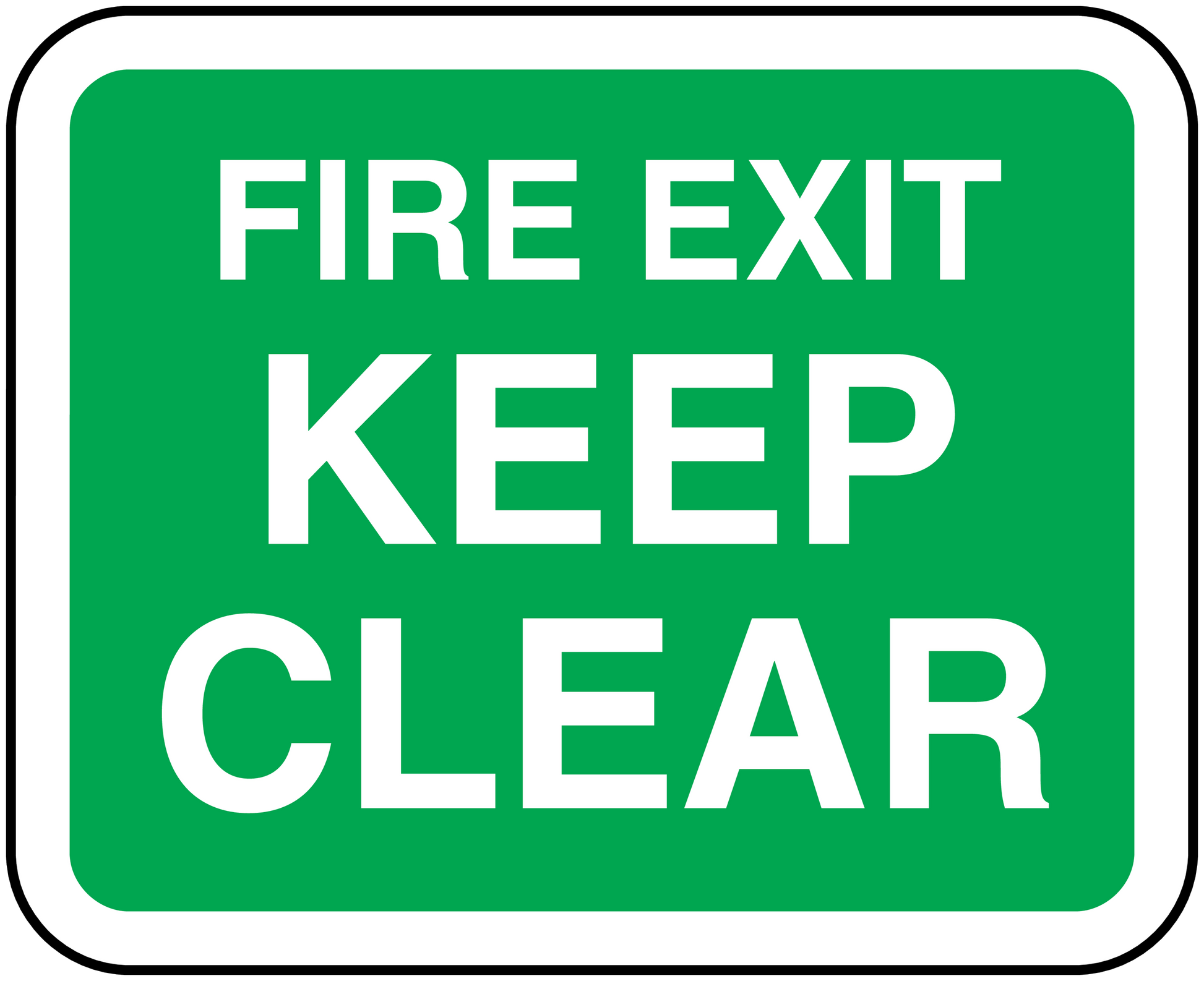 Green Fire Exit Keep Clear safety sticker with white uppercase lettering