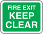 Green Fire Exit Keep Clear safety sticker with white uppercase lettering