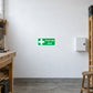 Green first aid box sticker with white cross and 'First aid box' text