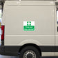 White car sticker with green first aid box carried sign