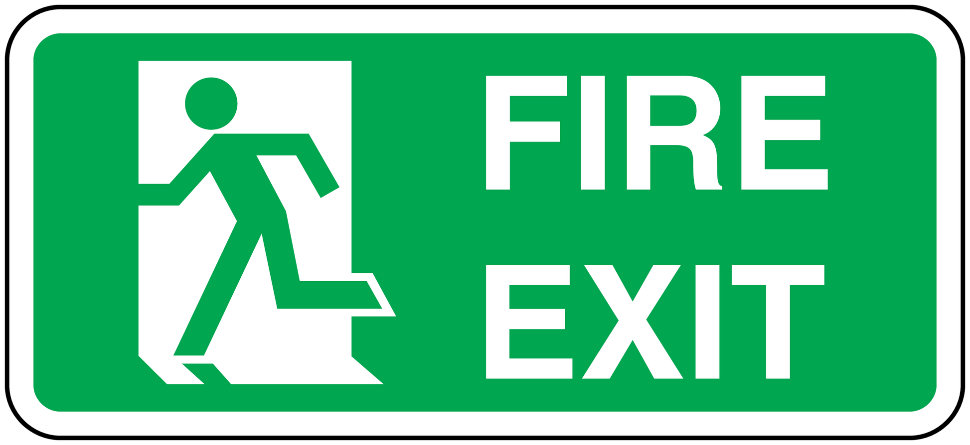 Green fire exit emergency sticker with white running figure and FIRE EXIT text