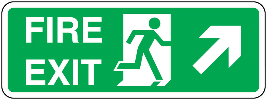 Green FIRE EXIT emergency sticker with running figure and right arrow