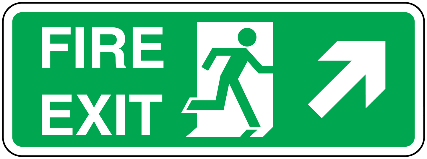 Green FIRE EXIT emergency sticker with running figure and right arrow