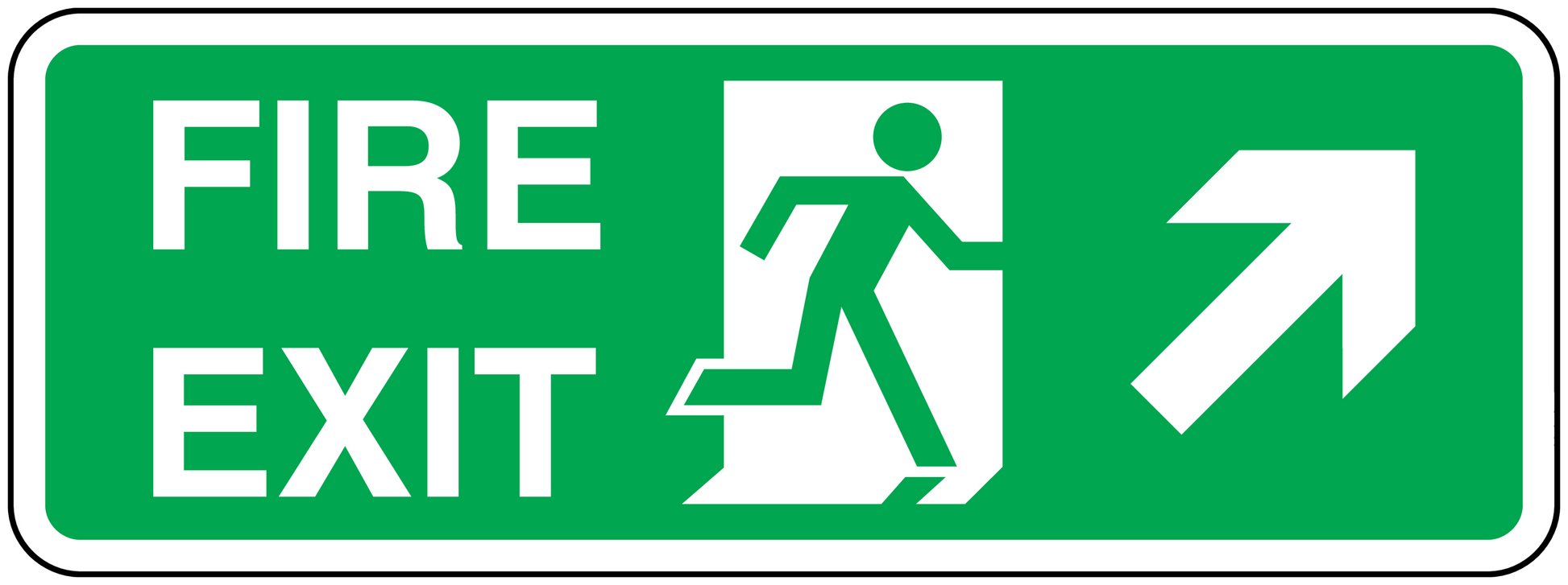 Green FIRE EXIT emergency sticker with running figure and right arrow