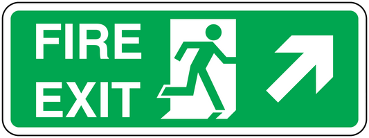 Green FIRE EXIT emergency sticker with running figure and right arrow