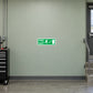 Fire exit sticker with green border, FIRE EXIT text, running icon and right arrow