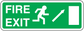 Emergency fire exit sticker, green with white FIRE EXIT text, running man and arrows, blank panel