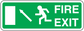 Green fire exit sticker with white border, arrows, person icon, and 'FIRE EXIT' text