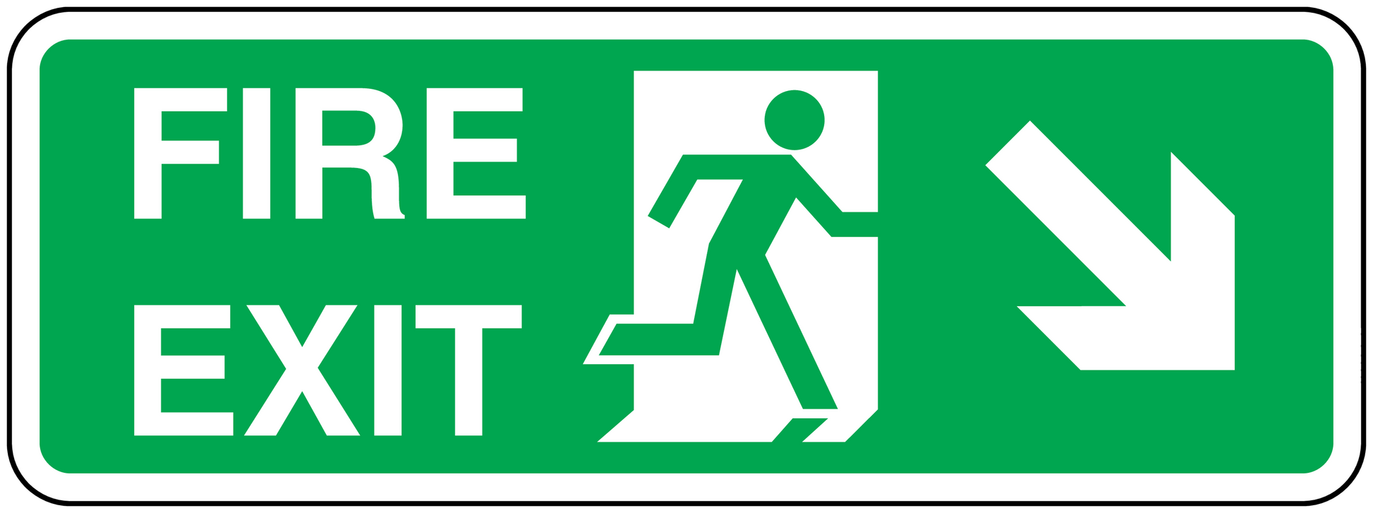 Fire exit down-right sticker with FIRE EXIT text and white arrow