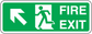 Green fire exit sticker with left arrow, running figure, and “FIRE EXIT” text