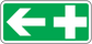 First aid shower sticker with white arrow and plus medical cross on green
