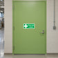 First aid room wall sticker with green background, white cross and text