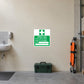 First aid sticker with green cross and text: “First aid is available from”