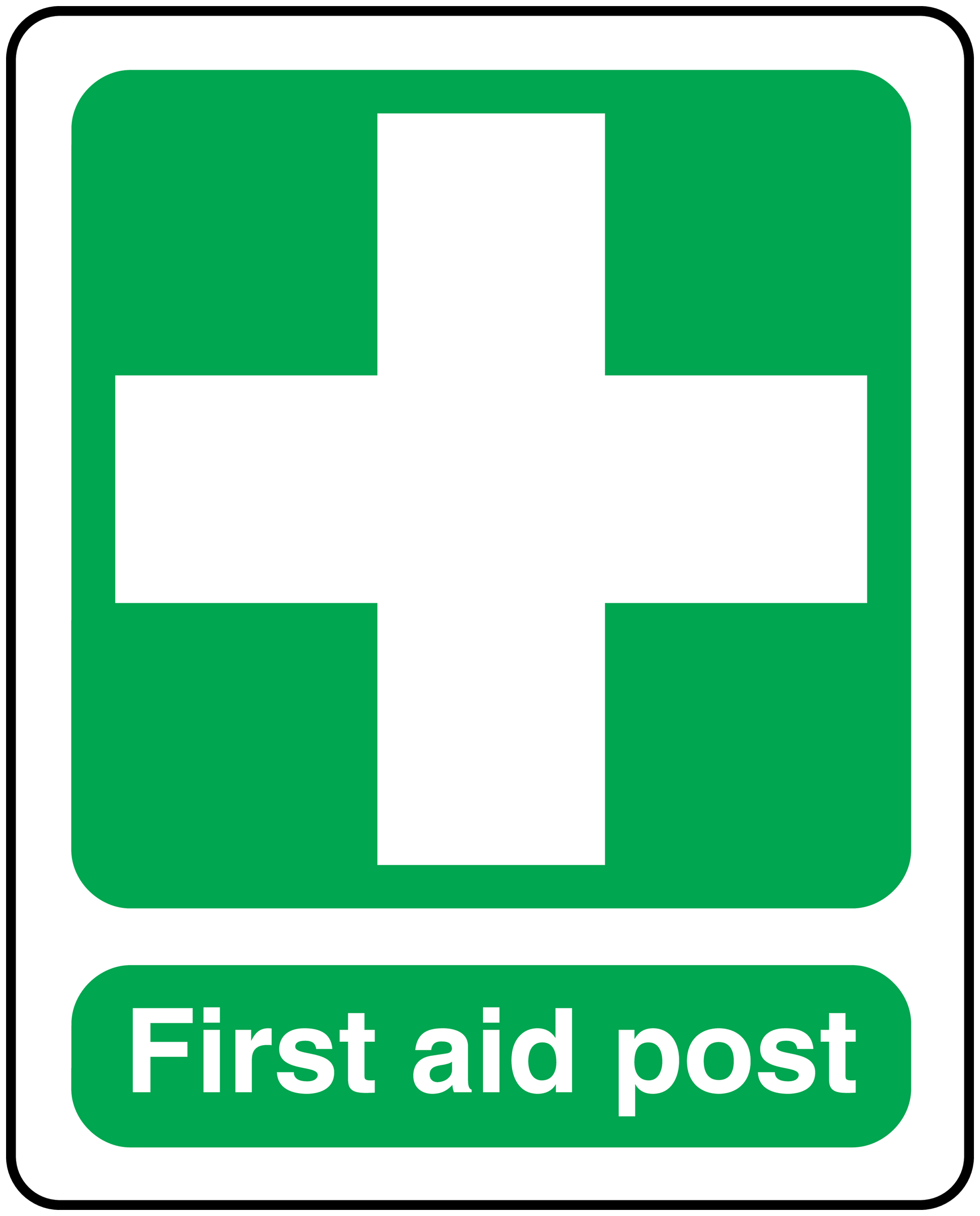 First aid post sticker with green cross and 'First aid post' text on white border