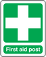 First aid post sticker with green cross and 'First aid post' text on white border