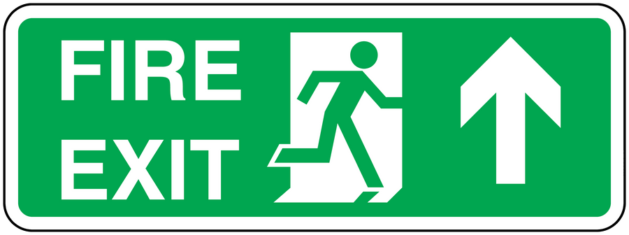 Fire exit door sticker, green with white FIRE EXIT text and arrows