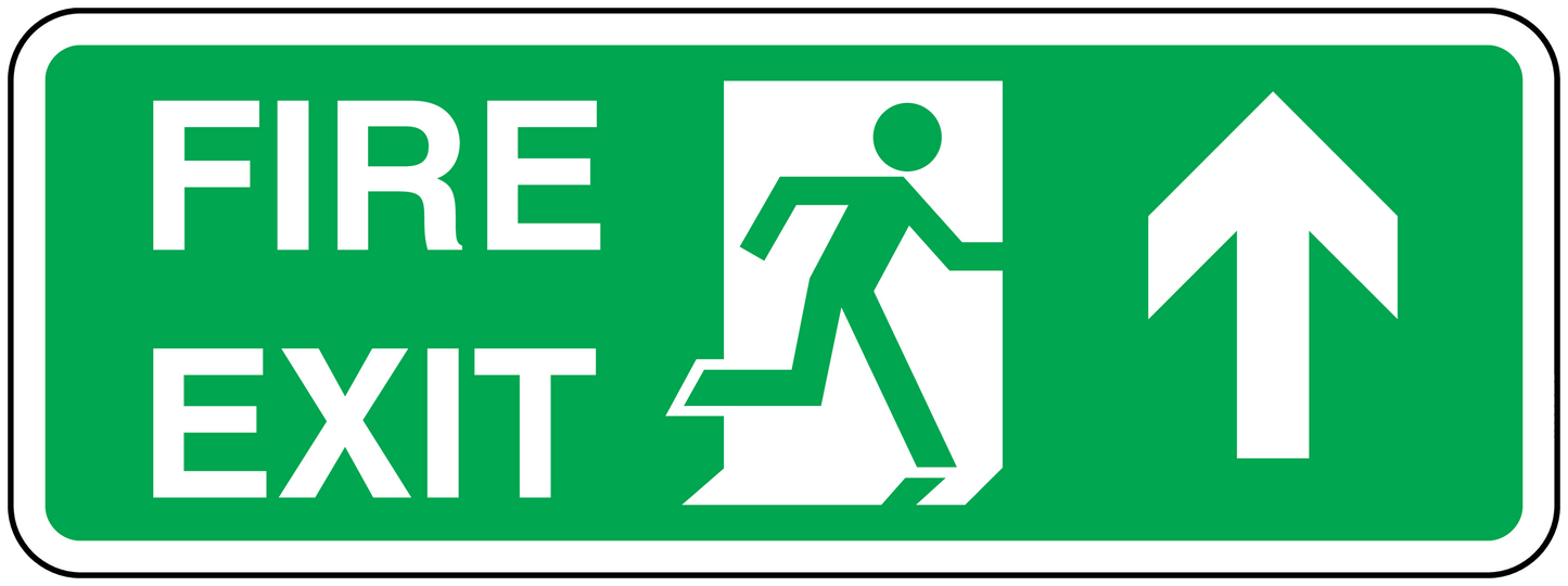 Fire exit door sticker, green with white FIRE EXIT text and arrows