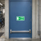 Fire exit down sticker with green border, white FIRE EXIT text and downward arrow