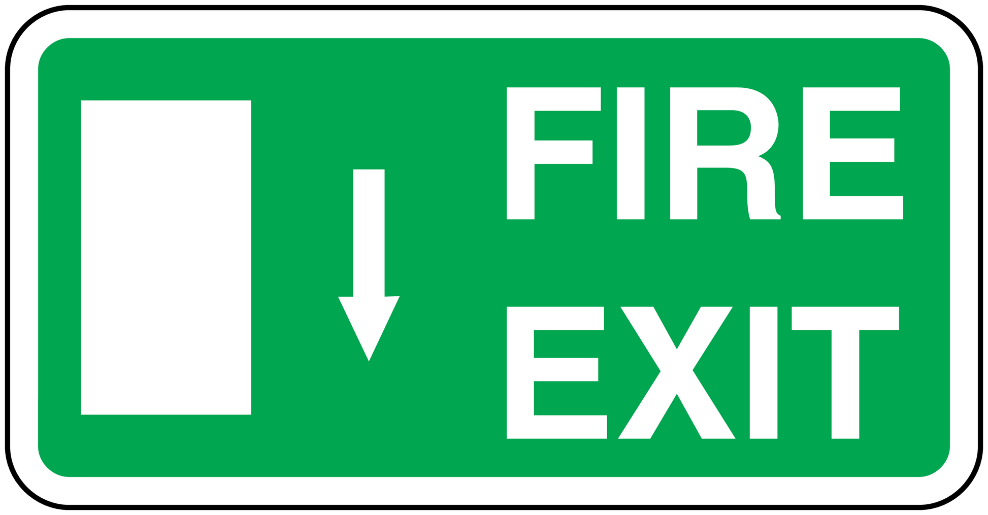 Green fire exit down sticker with white border, FIRE EXIT text, and down arrow