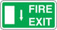 Green fire exit down sticker with white border, FIRE EXIT text, and down arrow
