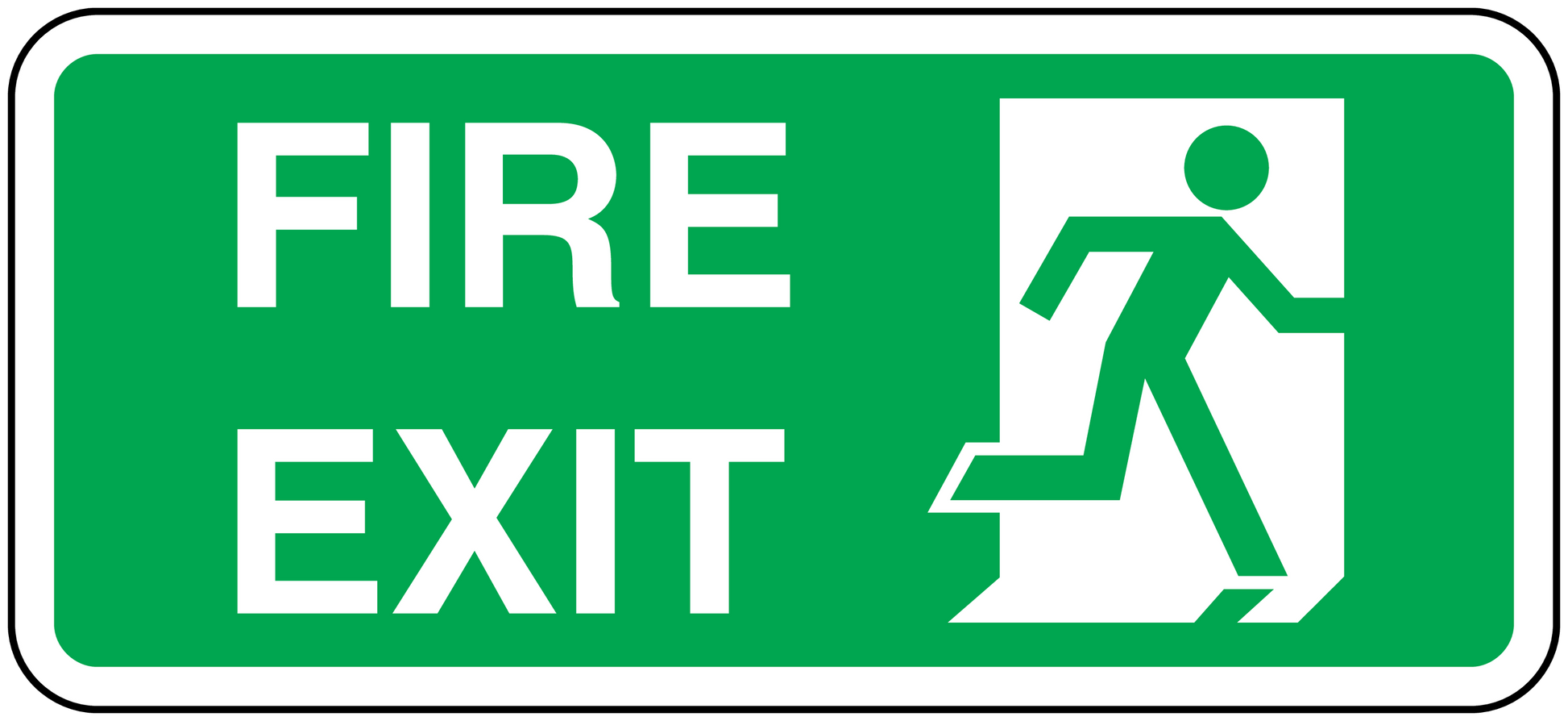 Green fire exit door sticker with white FIRE EXIT text and running person icon