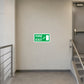 Green Fire Exit Up sticker with white arrow and door icon
