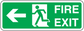 Green fire exit way sticker with left arrow and running figure; FIRE EXIT text