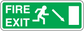 Fire exit down sticker with white arrow pointing down and EXIT text