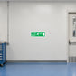 Fire exit sticker, green and white, 'FIRE EXIT' with running figure and arrow