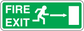 Green fire exit sticker with white FIRE EXIT text, arrows, and door icon