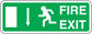 Green fire exit sticker with white FIRE EXIT text and right-pointing escape icon
