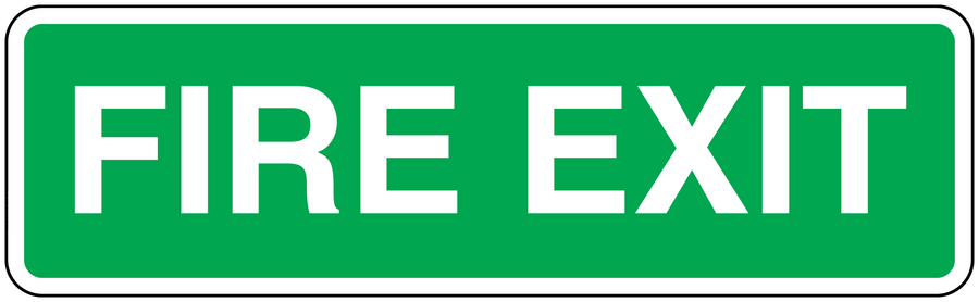 Fire exit rectangle sticker, green with white border and FIRE EXIT text