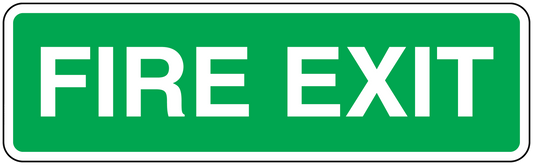 Fire exit rectangle sticker, green with white border and FIRE EXIT text