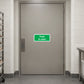 Safety sign sticker with green "Push to open" text on door surface