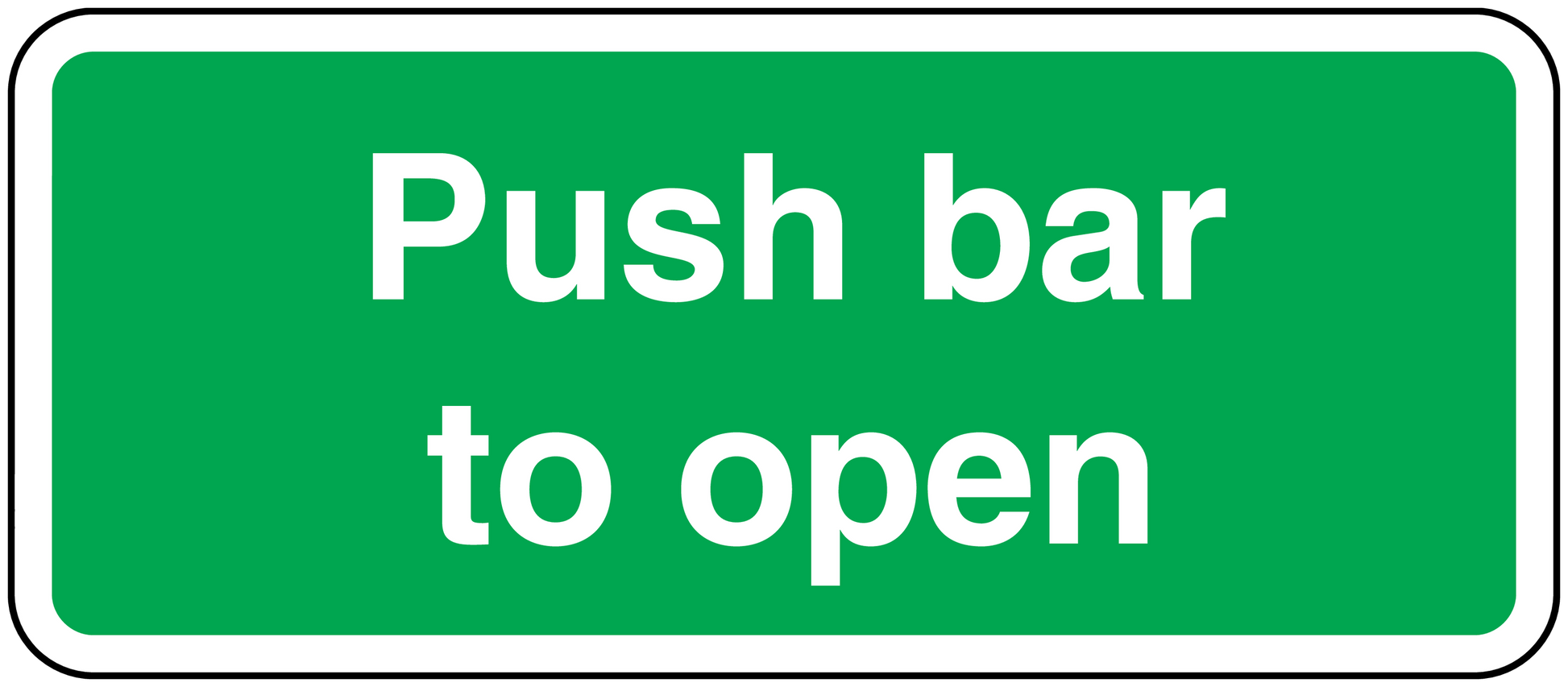 Safety sign sticker with rounded border and white text: Push bar to open
