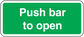 Safety sign sticker with rounded border and white text: Push bar to open