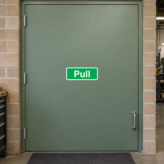Green Pull safety sign sticker for doors