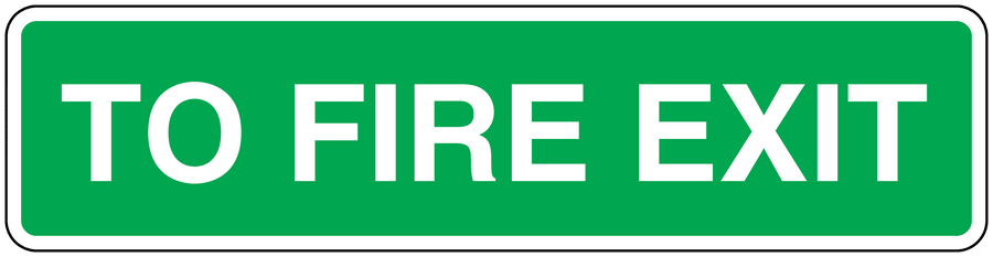 Green fire exit safety sign sticker with white border and 'TO FIRE EXIT' text
