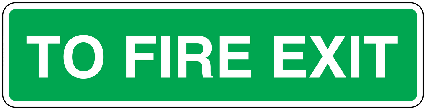 Green fire exit safety sign sticker with white border and 'TO FIRE EXIT' text