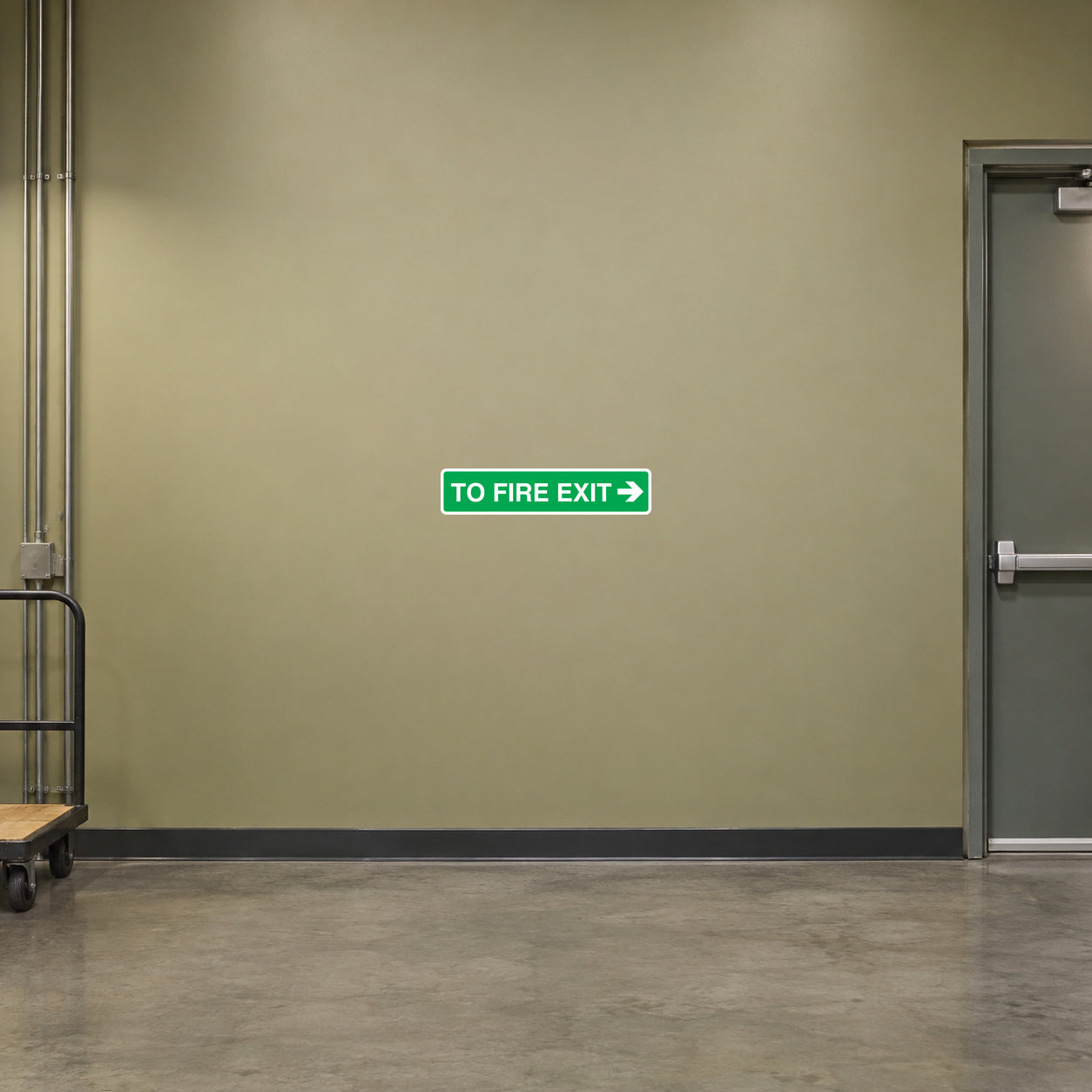 Fire exit safety sign sticker, green-bordered 'TO FIRE EXIT' arrow
