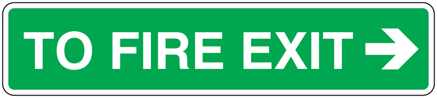Green fire exit safety sign sticker: 'TO FIRE EXIT' with right arrow