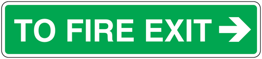Green fire exit safety sign sticker: 'TO FIRE EXIT' with right arrow