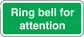 Green ring bell for attention sticker with white rounded border and bold text