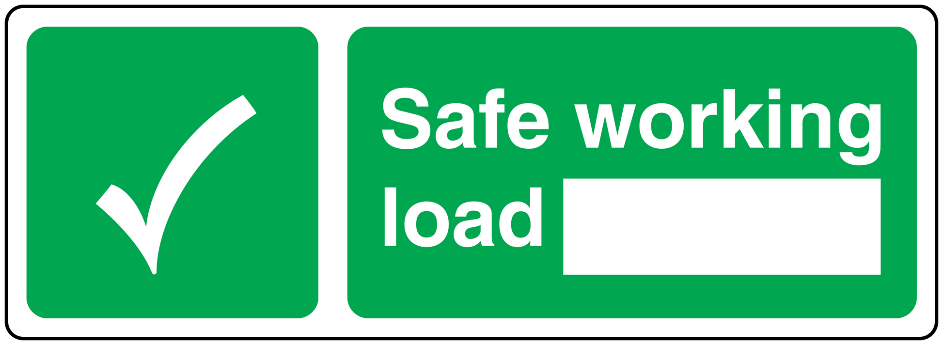 Green safe working load sticker with checkmark and blank load field